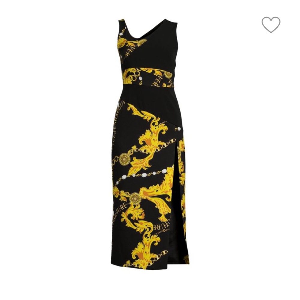 Baroque print slit midi dress xxs 36 xs
